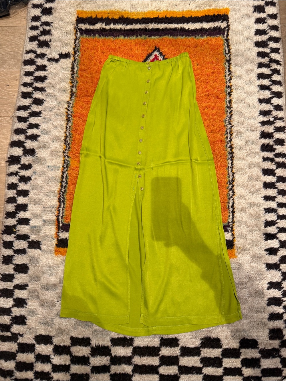 Raquel Allegra Lime Green Maxi Skirt with Front Buttons